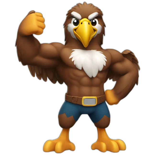 eagle with thumbs up and big smile and muscle pose showing the bicepts emoji