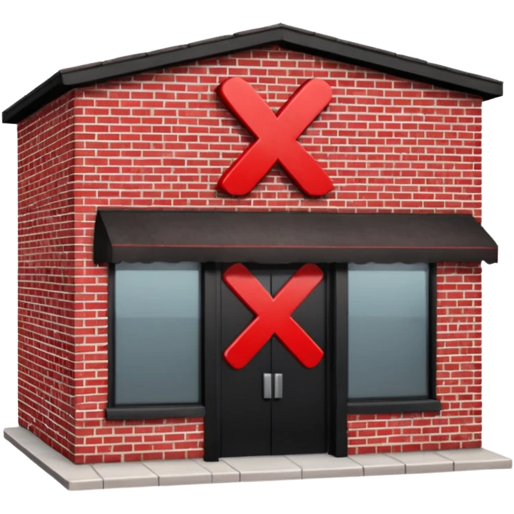 restaurant building with red X mark, failed inspection emoji