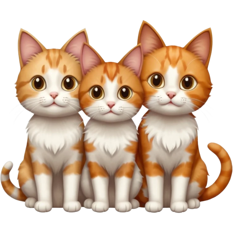 3 cats different colours including brown tabby and white, light patchy calico, and ginger and white emoji