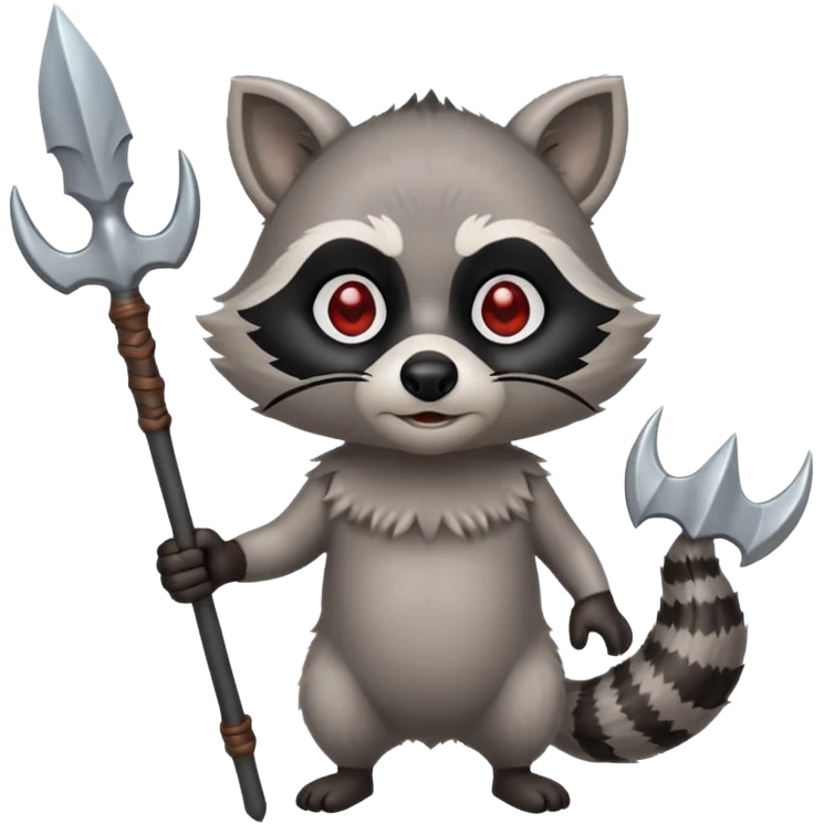 Raccoon with devil horns instead of ears holding a trident emoji