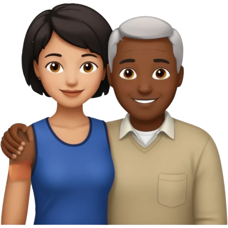 mixte couple black girl  with short hair , dark haired older white man emoji