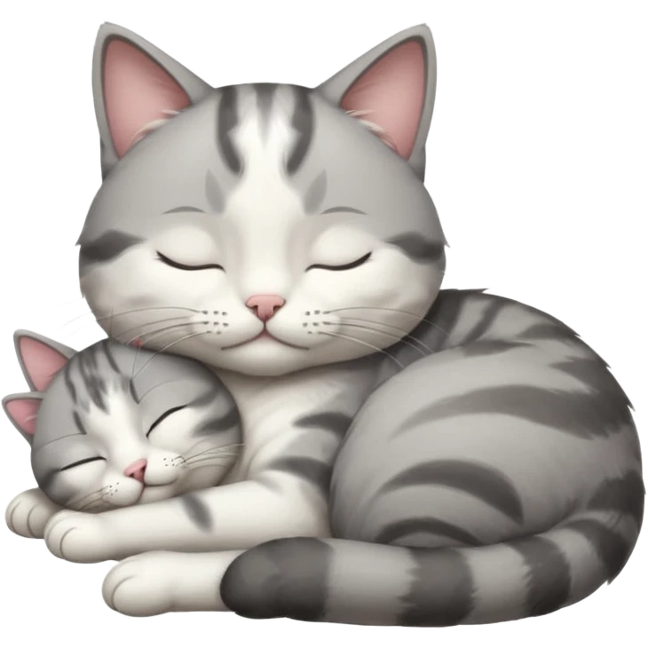grey and white small cat with its eyes closed lying down leaning on his elbow with his paw curled under his head holding it up emoji