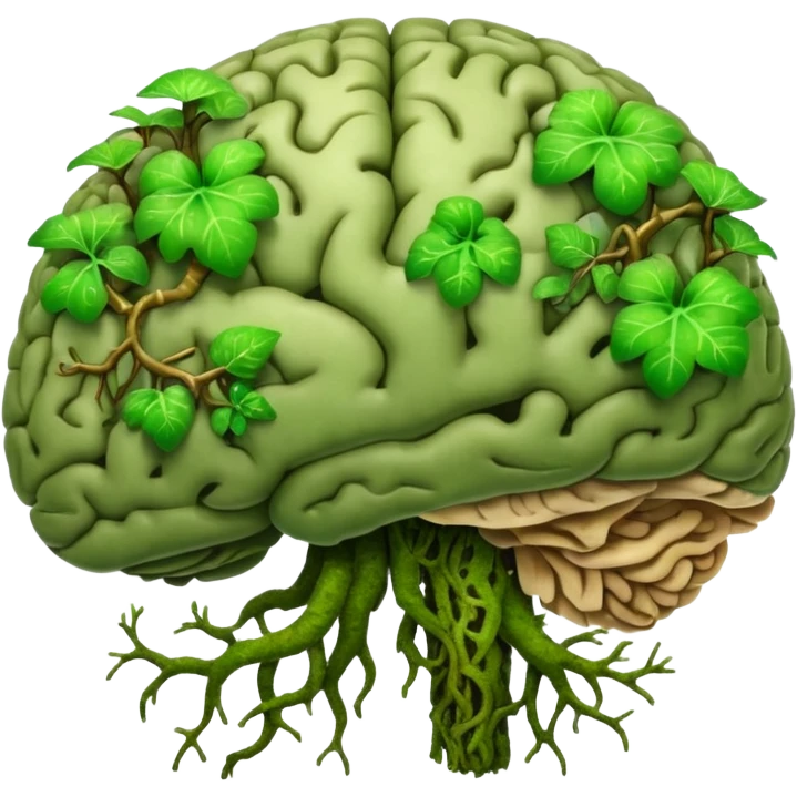 brain with moss and green fungi, vines taking over emoji