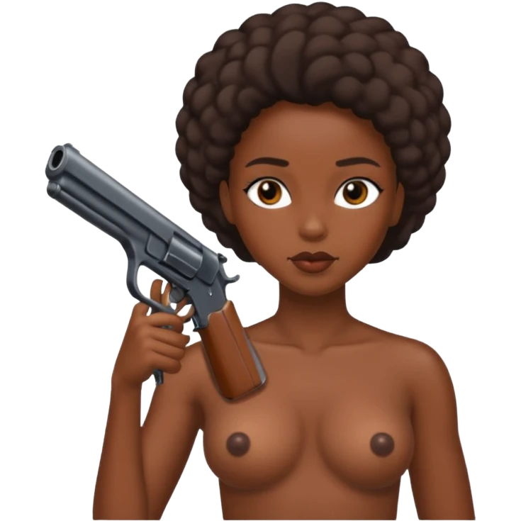 A naked black female with a gun emoji