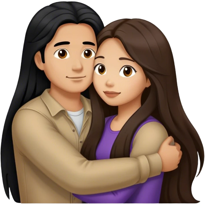 Guy with long black hair hugging brown hair Filipina emoji