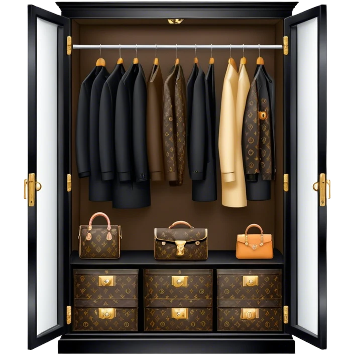 large fancy black closet with Louis Vuitton clothes  emoji