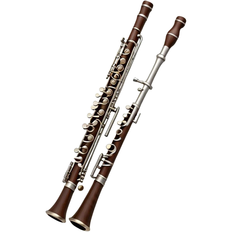 Cinematic Realistic Oboe, slender and elegant dark wood body, silver-plated keys catching soft highlights, delicate reed resting at the top, glowing with refined and classical beauty. emoji