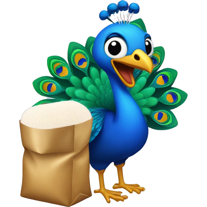peacock with a bag of sugar emoji