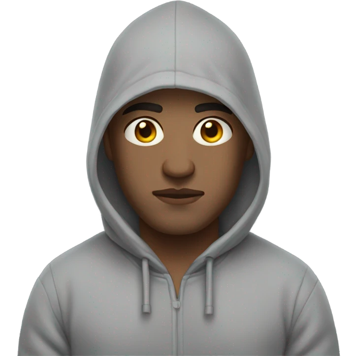Bald guy focused gaze in grey hoodie emoji