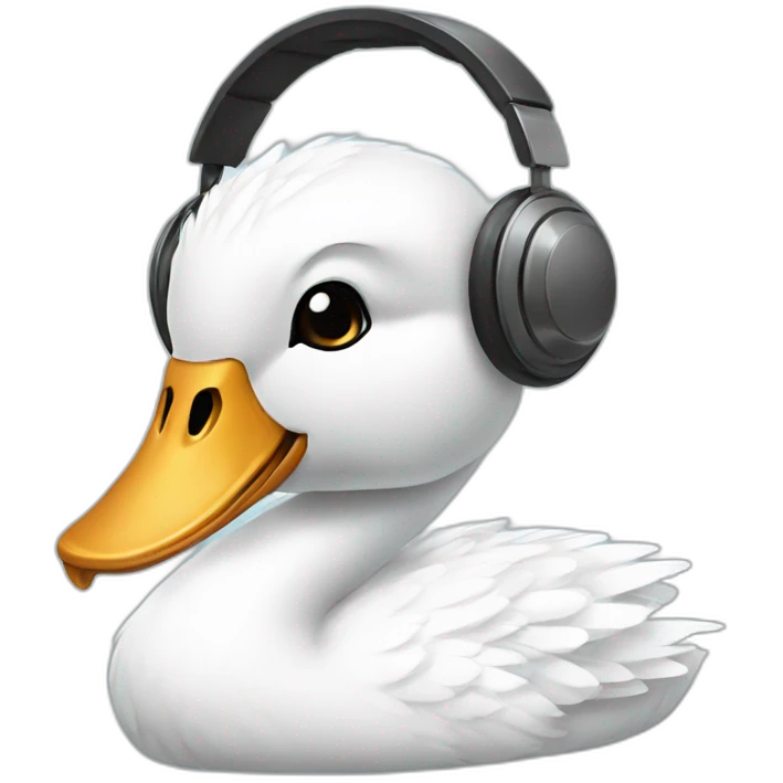 swan wearing headset with micro emoji