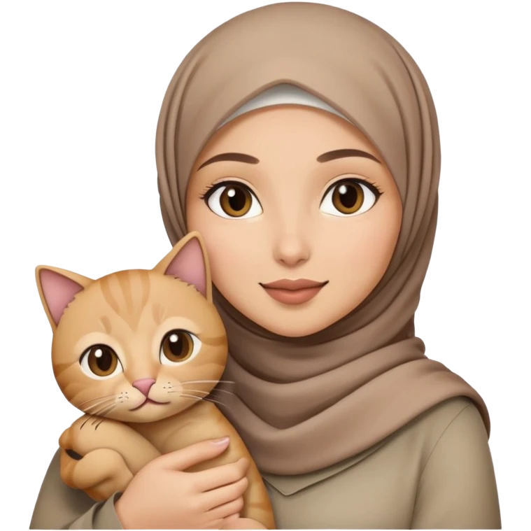 Pretty woman with hijab holding soft brown cat emoji  emoji
