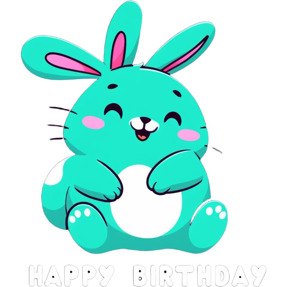 laughing bunny hugging "Happy Birthday" letters with stars, cartoonish sticker style, bold outlines, vibrant colors emoji