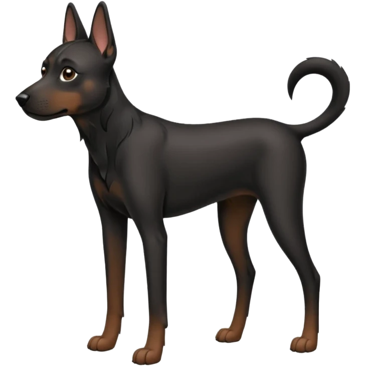 Full black dog like full body dog emoji, Drooping ears, short muzzle, medium coat, stocky build, slender long legs emoji