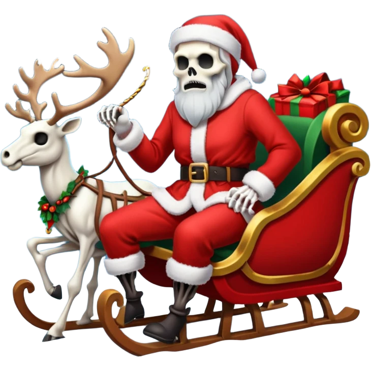 Grim reaper as Santa with a sleigh and skeleton reindeer emoji