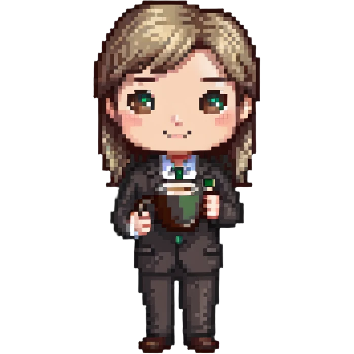 chibi office manager with coffee mug emoji