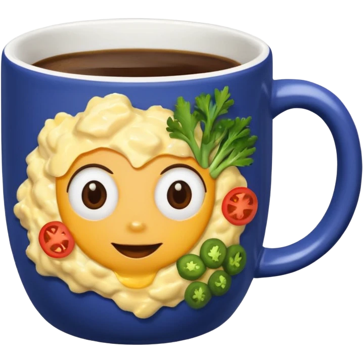 eggs with veggies and one coffee in cute mug on the side emoji