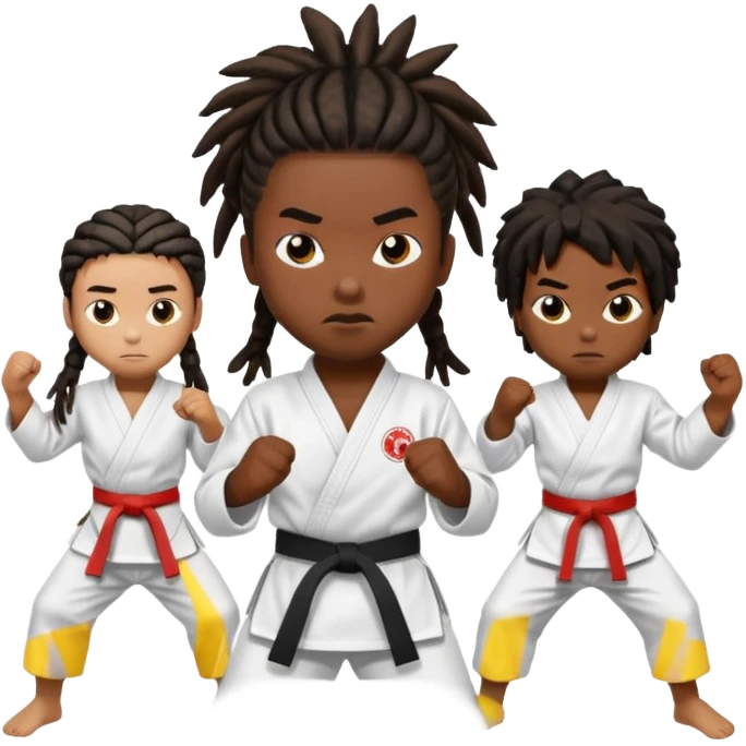 karate kids, black skin, dreadlocks emoji