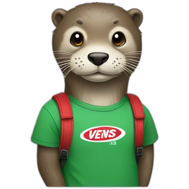 Otter with green tshirt and red&white Vans emoji