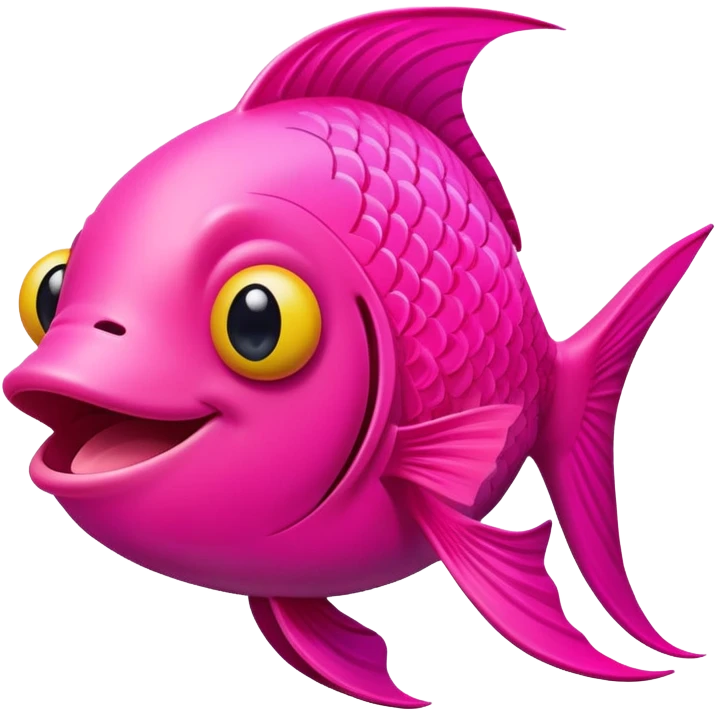 super friendly, extremely derpy bright neon pink fish with big goofy smile and crossed eye, tongue sticking out, perfect flat side profile facing right, exactly 90 degrees, one eye visible emoji