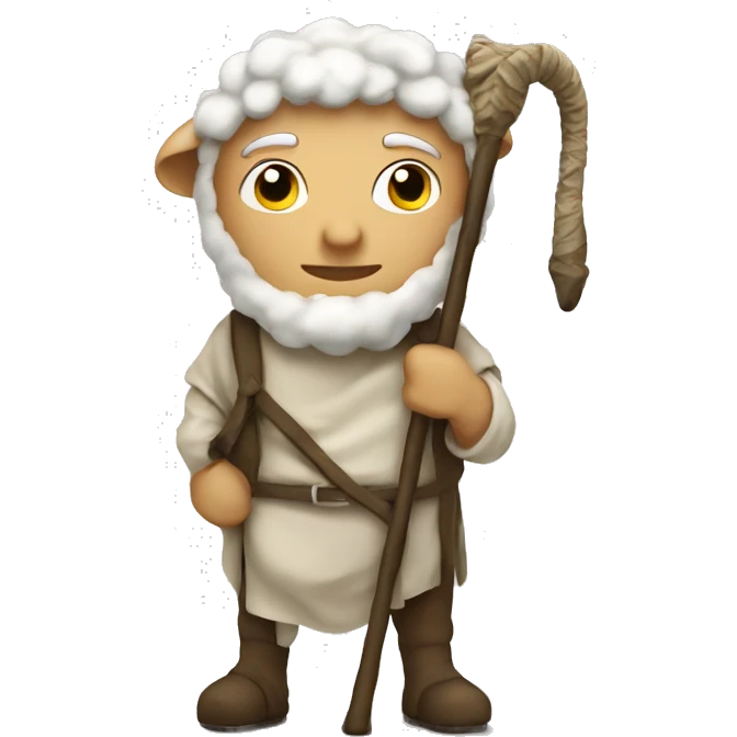A shepherd with a staff and a sheep. Make the staff just a simple hook emoji