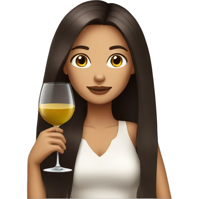 tan fashion girl dark brown long straight hair drinking wine emoji