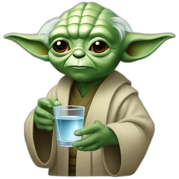 Yoda with glass of water emoji