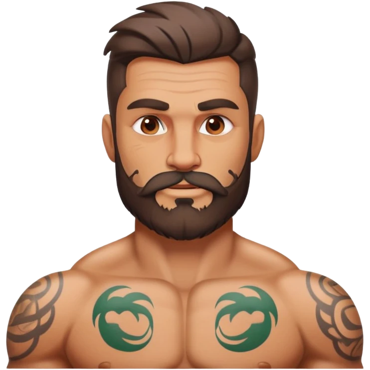 the sexiest italian man that is unbelievably muscular, creases on his face, rough beard, and tattoos on his upper body and neck emoji