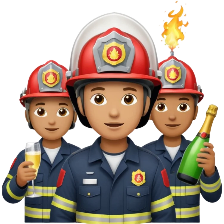 A firefighter extinguishing a party emoji