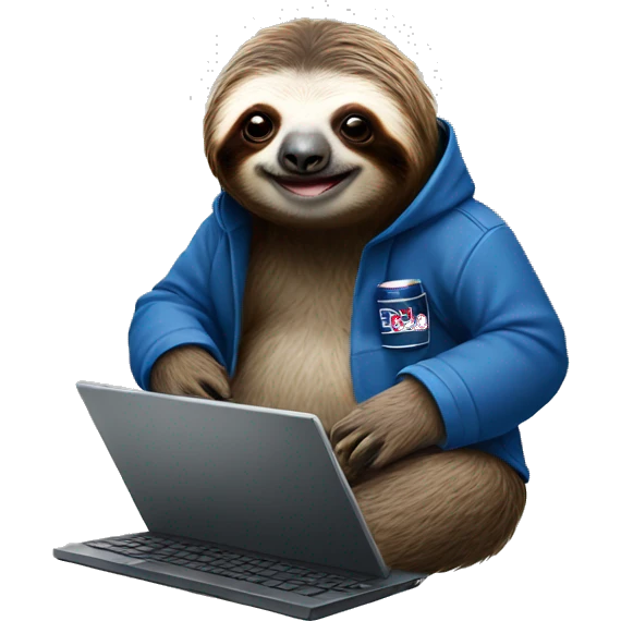 sloth with RedBull can and laptop emoji