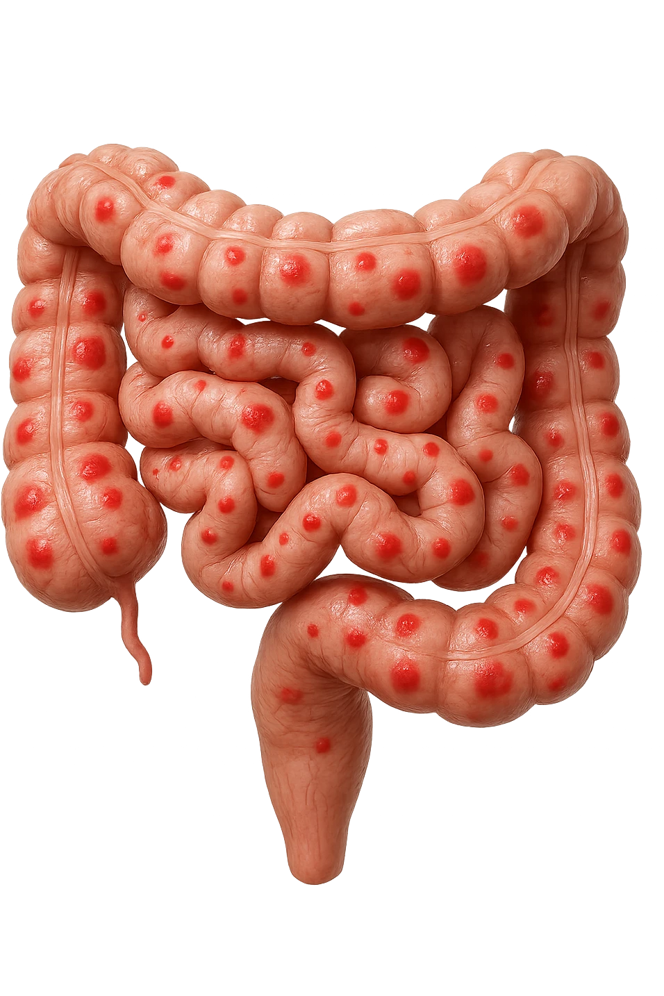 intestino anatomico realistico con red spot di infiammazione, IPERREALISTICO 4K emoji