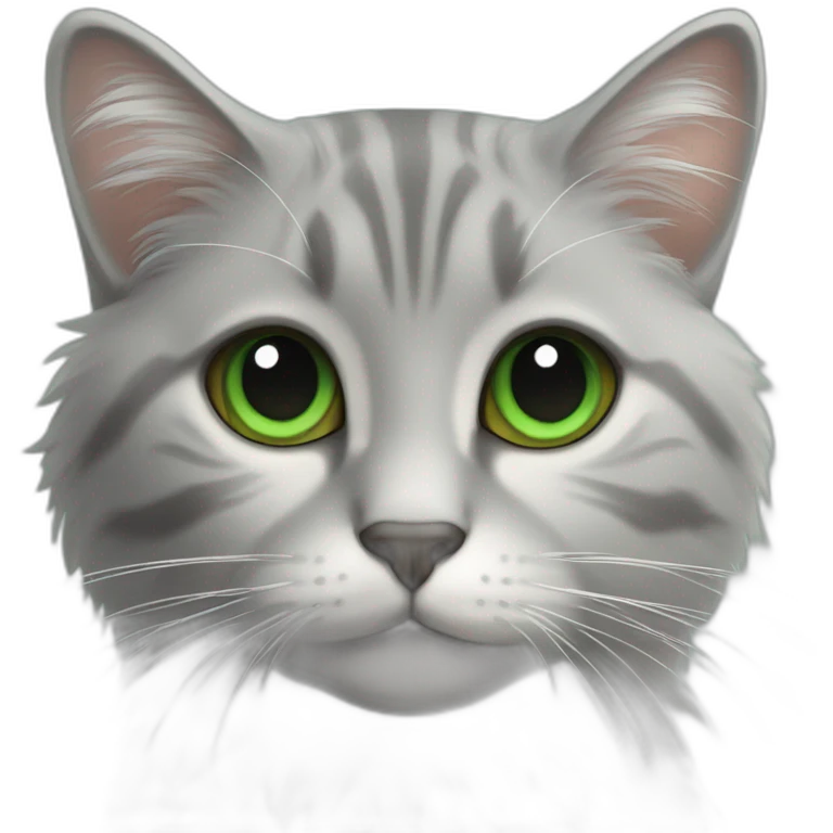 Gato gris peludo con ojos verdes emoji