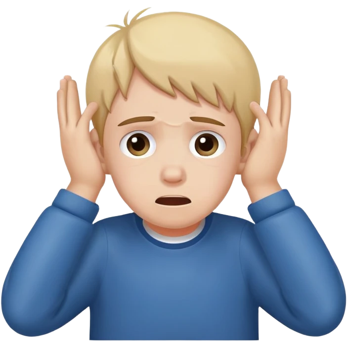 Make an autistic overstimulated kid covering his ears with his hands due to loud noise emoji