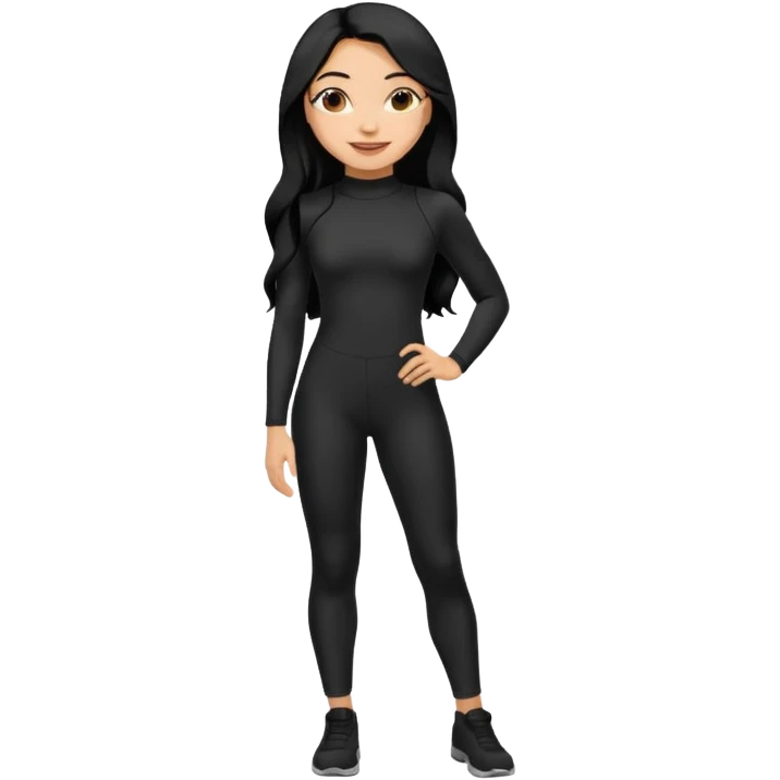 Make a lightskin Hispanic girl with long black hair. Wearing an all black tight jumpsuit  emoji