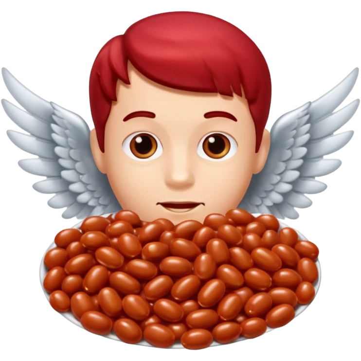 Create baked beans with teenager boys people’s faces on them and put wings on them emoji
