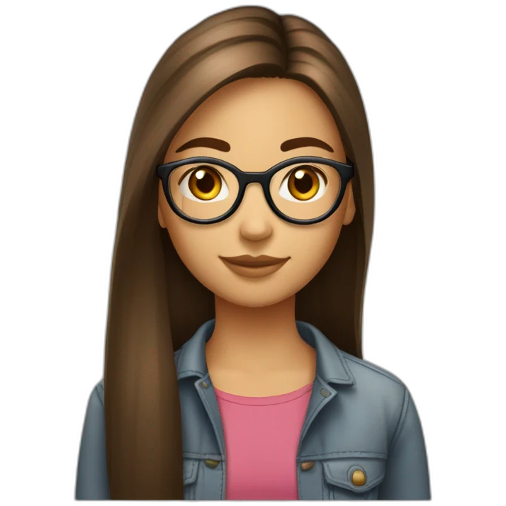 Une fille de 14 ans cheveux brun et long lisse avec lunettes ronde  emoji