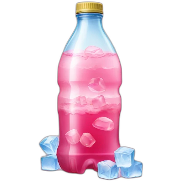 plastic bottle with pink drink and ice cubes emoji