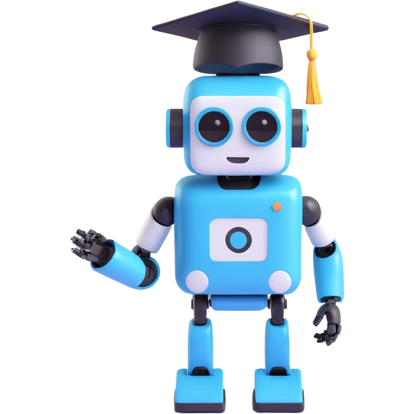 friendly robot with a graduation cap, symbolizing a Gen AI intern, modern tech style emoji