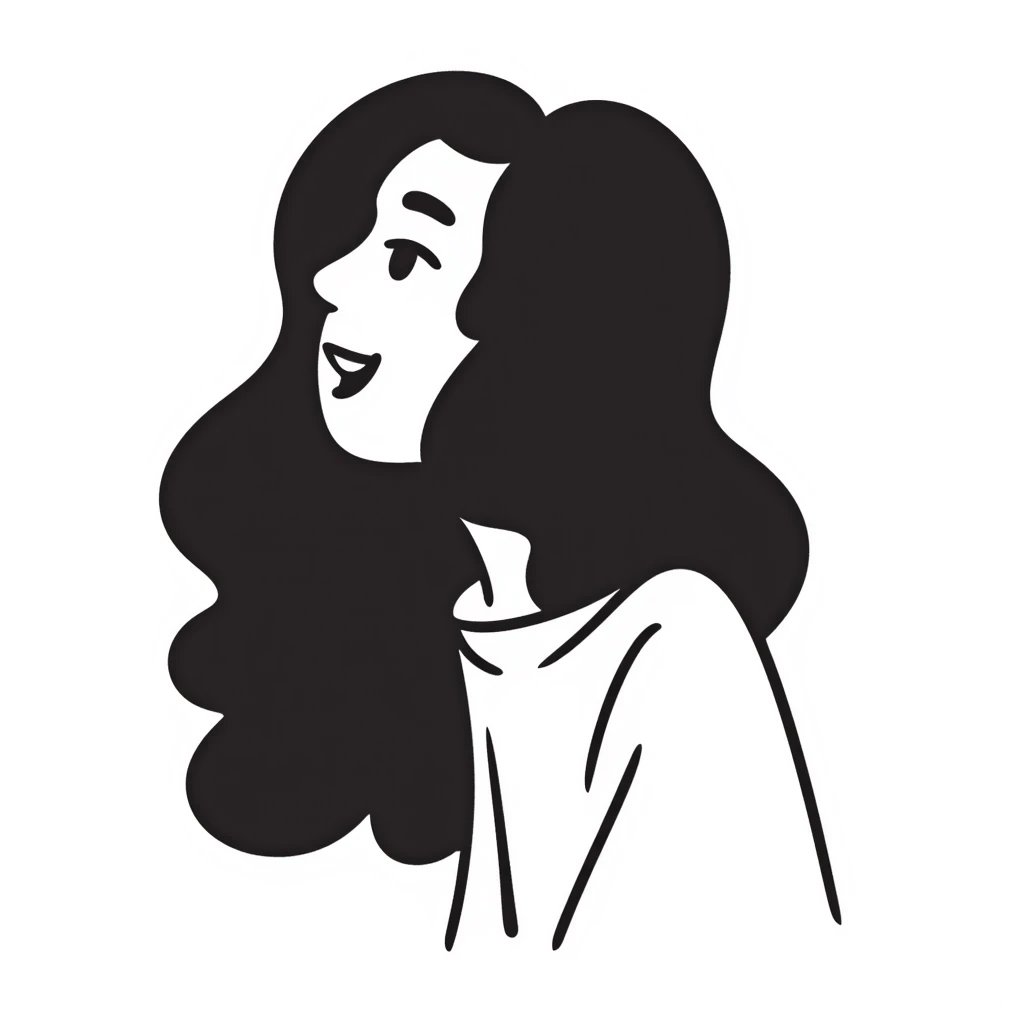 Simple sketch of a woman with flowing hair emoji