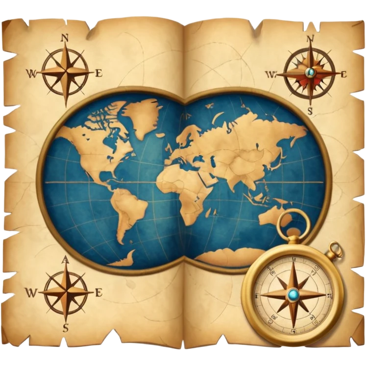 mundo, mapa, brújula emoji