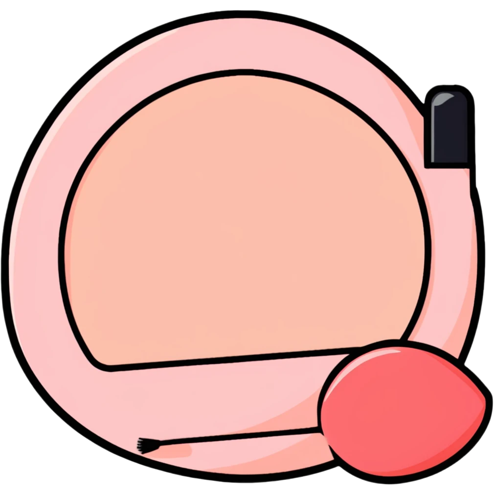 AVON makeup collection with compact, blush, and lip gloss emoji