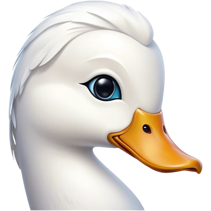 Cinematic Noble White Duck Portrait Emoji, Poised and regal, with a sleek, streamlined build and a pristine, well-groomed pure white plumage, deep-set soulful bright eyes, Simplified yet sharp and sophisticated features, highly detailed, glowing with a soft, dignified glow, high shine, intelligent and graceful, stylized with an air of aquatic elegance, focused and attentive, soft glowing outline, capturing the essence of a watchful and confident waterfowl, so majestic it feels as though it could glide out of the screen with effortless authority! emoji