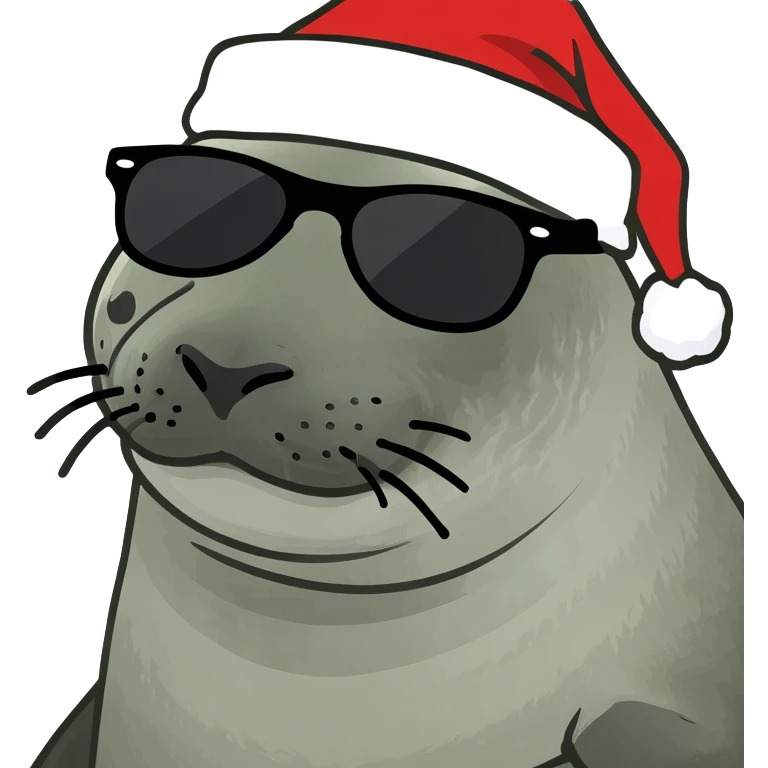 A seal with black sunglasses and a Santa hat emoji