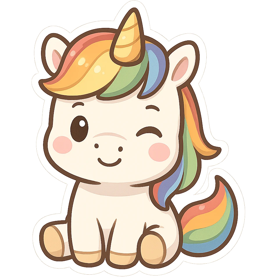 chibi unicorn with a rainbow mane, winking emoji