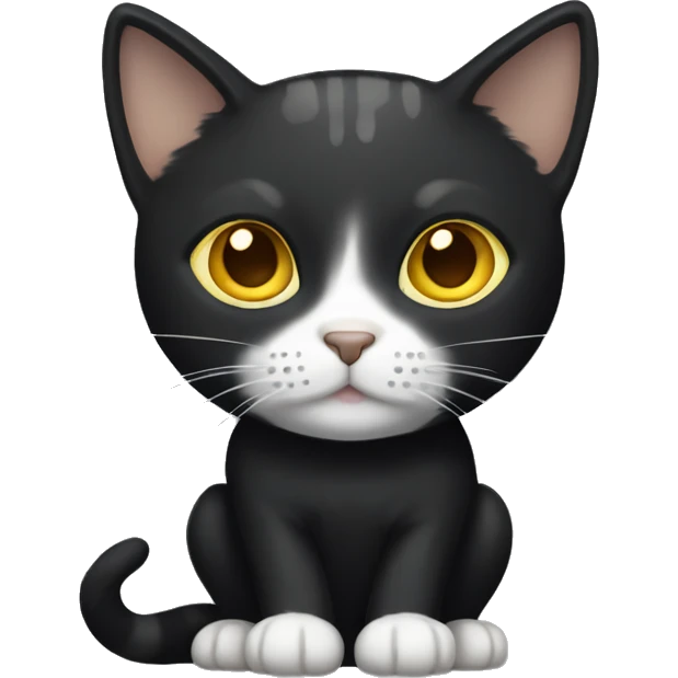 black cat with white and brown spots, short hair small cat yellow eyes emoji