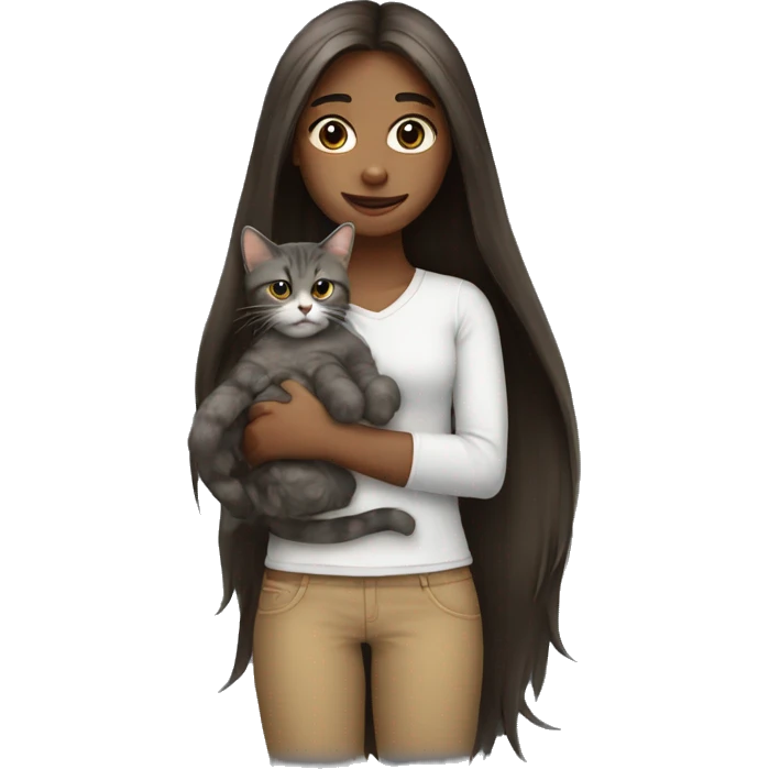 Long hair girl holding a cat  emoji