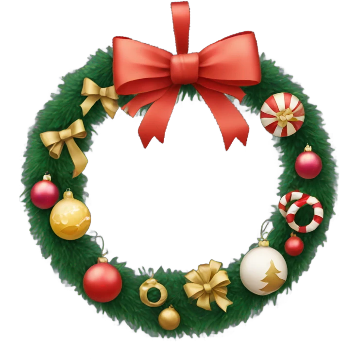 Circular christmas garland with baubles and bows emoji