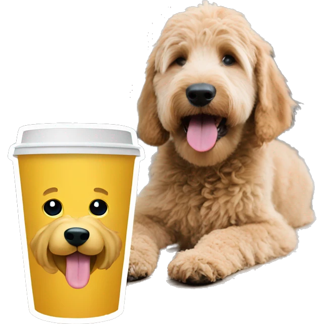 Golden doodle with pup cup emoji