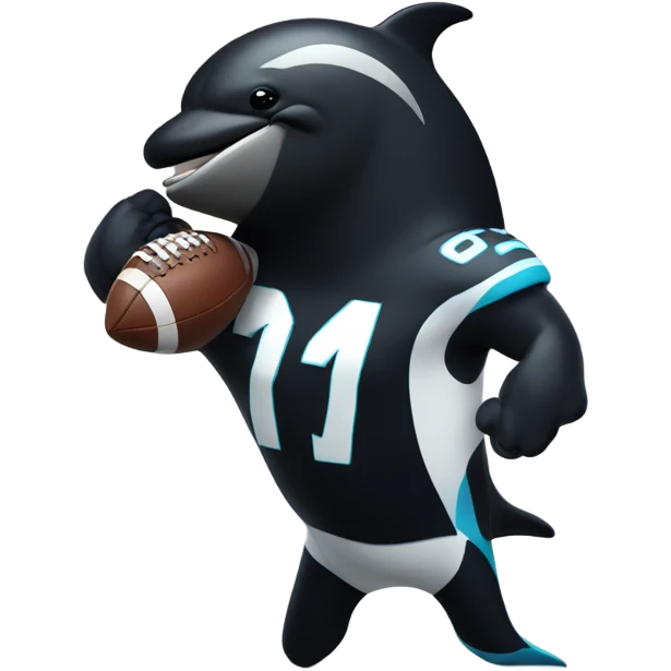 Orca wearing a football jersey, flexing with muscles  emoji