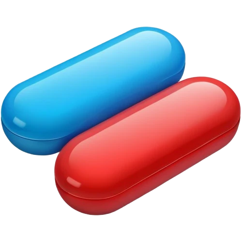 red and blue colored pill emoji