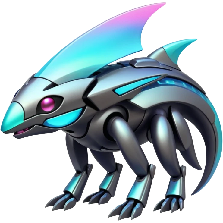  Epic legendary realistic rare glowing mechanical Shiny sparkly transparent bioluminescent luminescent vibrant bright pastel dark exotic iridescent colorful gradients futuristic modern metallic glossy glittery fantasy-cyber-Protogen-Fakémon-Pokémon-Vernid-creature emoji